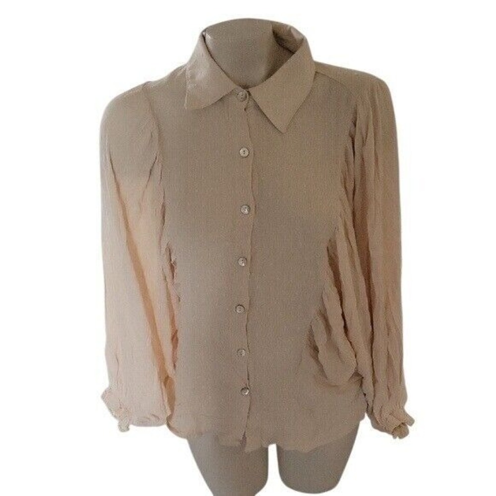 Suzanne Betro NEW Swiss dot Balloon Sleeve Shirt Seam Detail Button Down Top S
